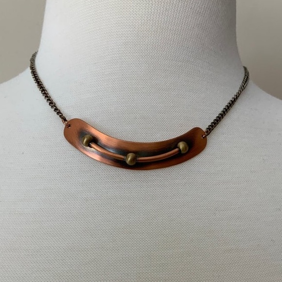 VTG Mid Century Modern Copper Bar Choker Necklace - Picture 2 of 6